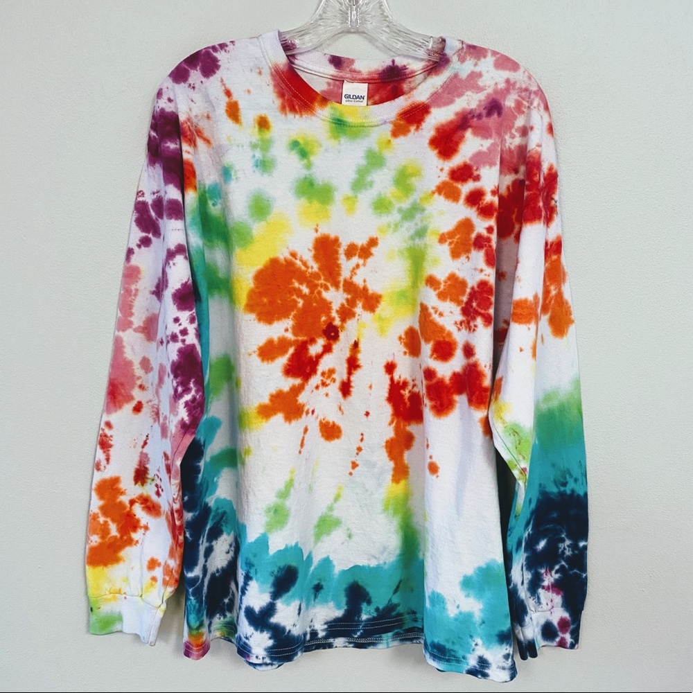 CUSTOM TIE-DYE 🌈 Rainbow Spiral Long-Sleeve Tee